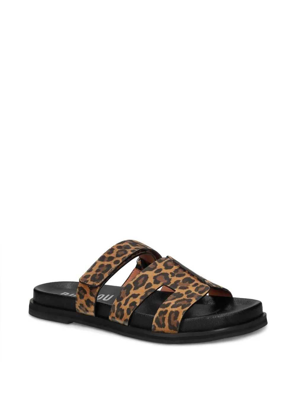 BIBI LOU Mindy Flat Leather Sandal Leopard Print Brown Slides Sz 41/11